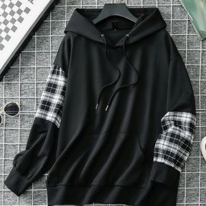 SHEIN Plus Plaid Print Drop Shoulder Drawstring Hoodie